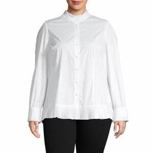 Janie Bryant top Sz 12 mock neck long sleeve button down pleated back A37C